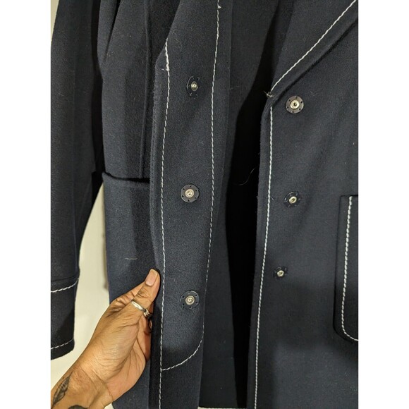 Ann Taylor Coat Women Size Small Navy Blue Wool Blend Contrast Stitch Classic - Picture 5 of 7